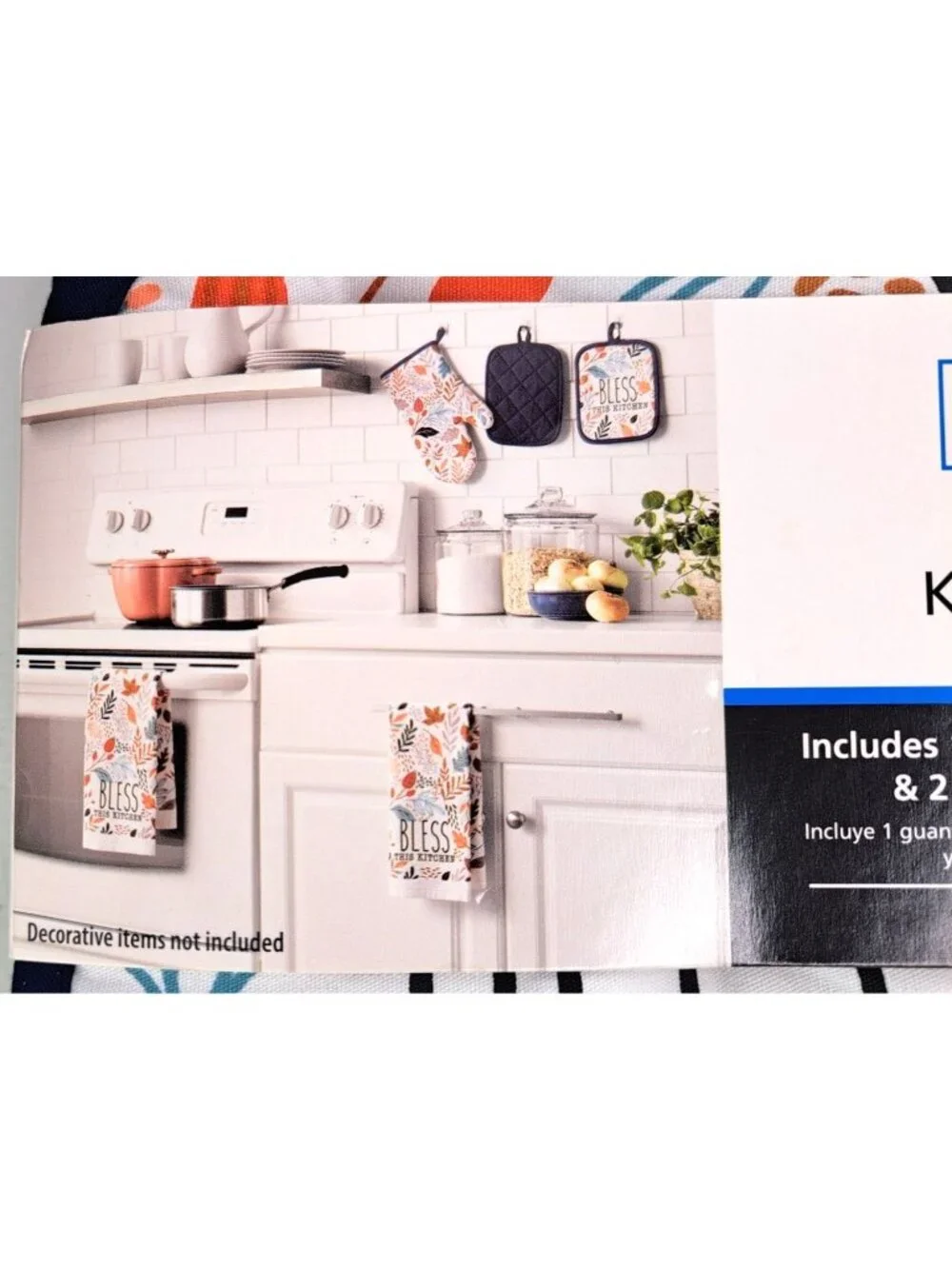 Mainstays 5-Piece Kitchen Set Oven Mitt Pot Holder Towels Bless This Kitchen New